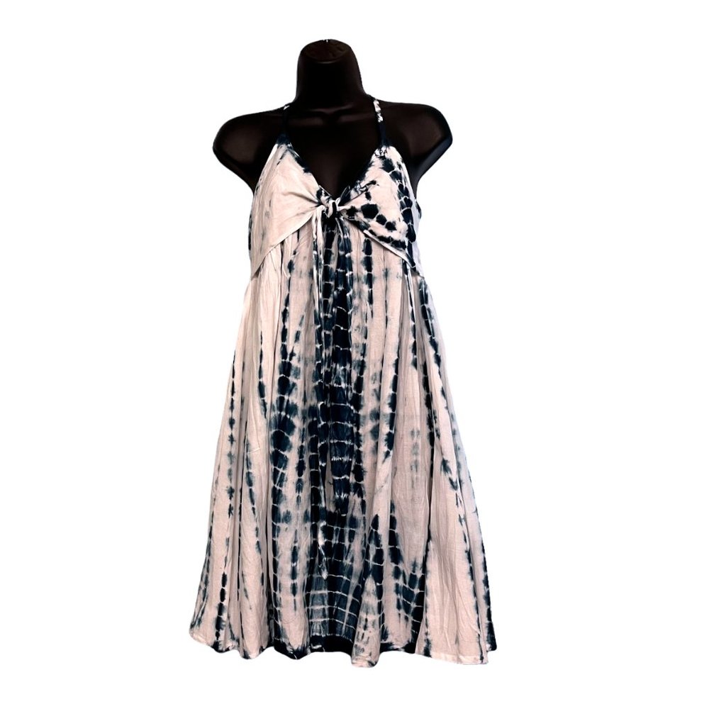 Shibori Tie Dye Sundress Spaghetti Strap Tank Dress A-line Knee Length Flowy